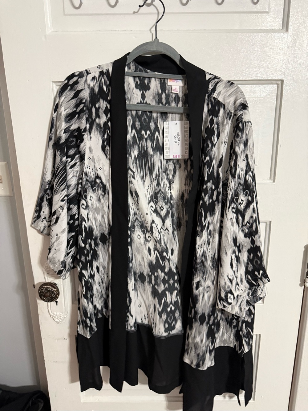 LuLaRoe Black and White Abstract Open Front Cardigan